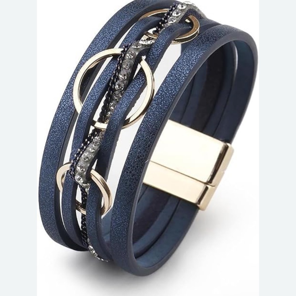 3 Ring Blue and Silver & Goldtone Magnetc Bracelet